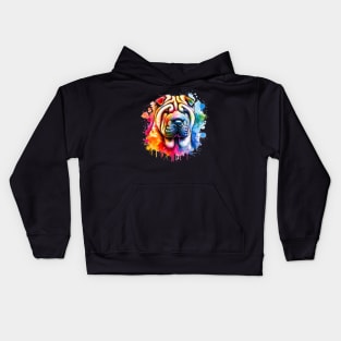 Watercolor Chinese Shar Pei Kids Hoodie